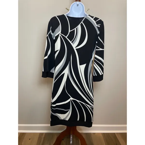White House Black Market S Black White Pattern Shift Dress Square Neck - Image 5