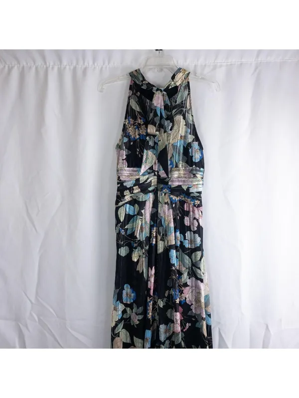 Adrianna Papell Black Floral Halter Maxi Dress Women 8 M - Image 7