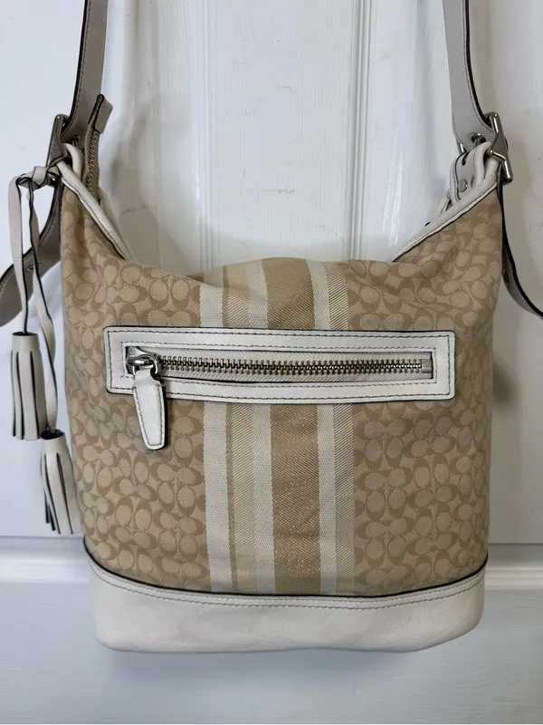 Coach Beige Signature Stripe Crossbody Bag - Image 9