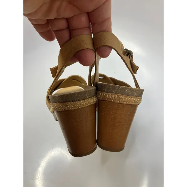 Lucky Brand Harvia tan leather heeled sandals‎ platform women size 8 boho casual - Image 5