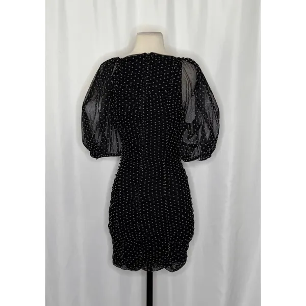 ZARA Chiffon Black Polka Dot Ruched Mini Dress Black Gray Party Blogger‎ Small - Image 9