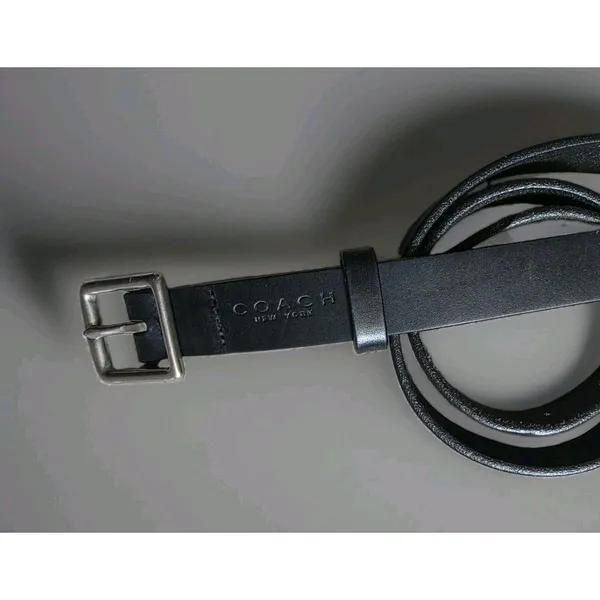 Coach Black Leather Belt Silver Tone Metal Buckle Women Men Unisex Size 36 - Image 4