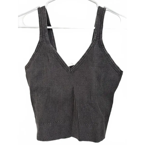 Mango Cotton V-Neck Tank Strap Top Choco Charcoal NWT Teens Medium - Image 3