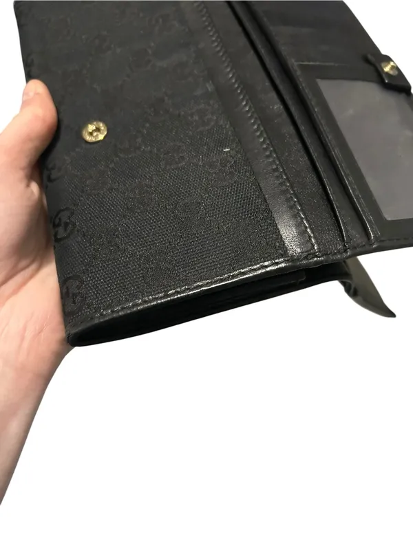 Authentic Gucci Guccissima GG Logo Black Fabric Gold Hardware Long Wallet - Image 12