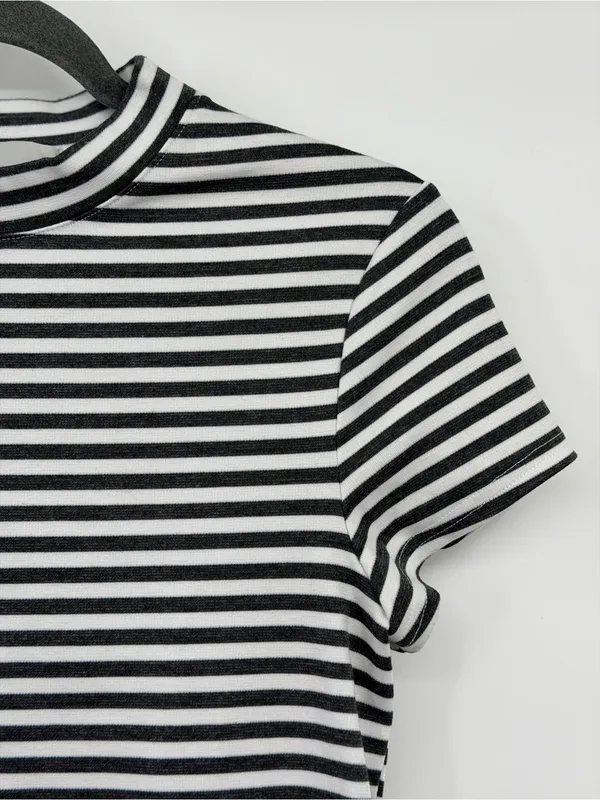 Free People Beach On‎ The Line Ponte Dress Small Gray White Stripe Mini - Image 5