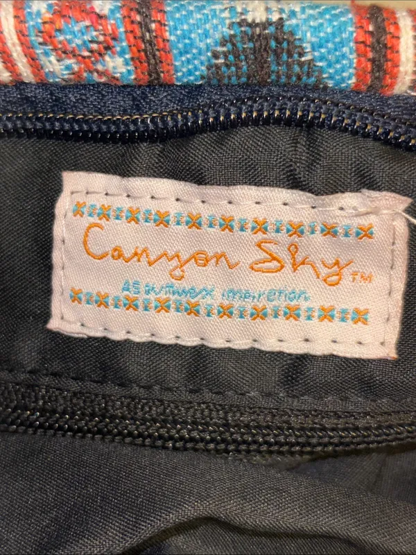 Canyon Sky Blue Denim Bag With Southwestern Embroidery Along Edges Multicolored - Image 5