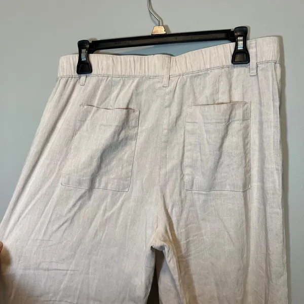 J. Jill Linen Stretch Wide Leg Pants Oatmeal Beige Women Small Pockets Elastic - Image 7