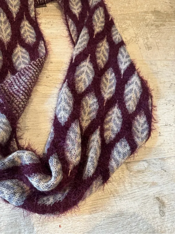 Do everything in love Burgundy and Gray Leaf Pattern Infinity Scarf - Image 2