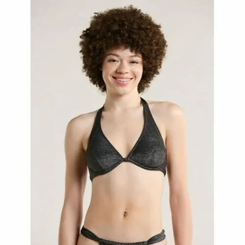 No Boundaries Womens Bikini Top Size M Black Underwire Lurex Halter Glam Beach - Image 2