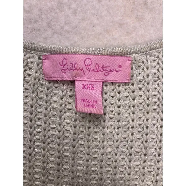 Lilly Pulitzer Sweater Tank Women‎ XXS Silver Metallic Fringe Pom Pom Knit Top - Image 2
