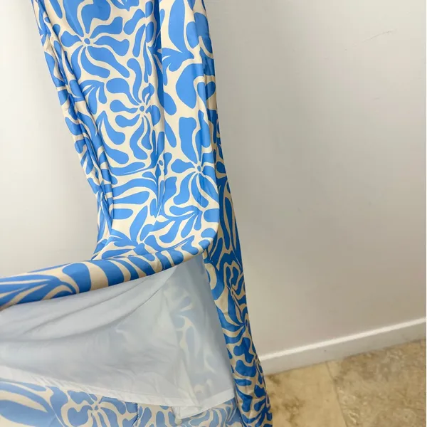 Lulus Midiana Light Blue Abstract Floral Tie Back Midi Dress Party Satin XS NWT - Image 9