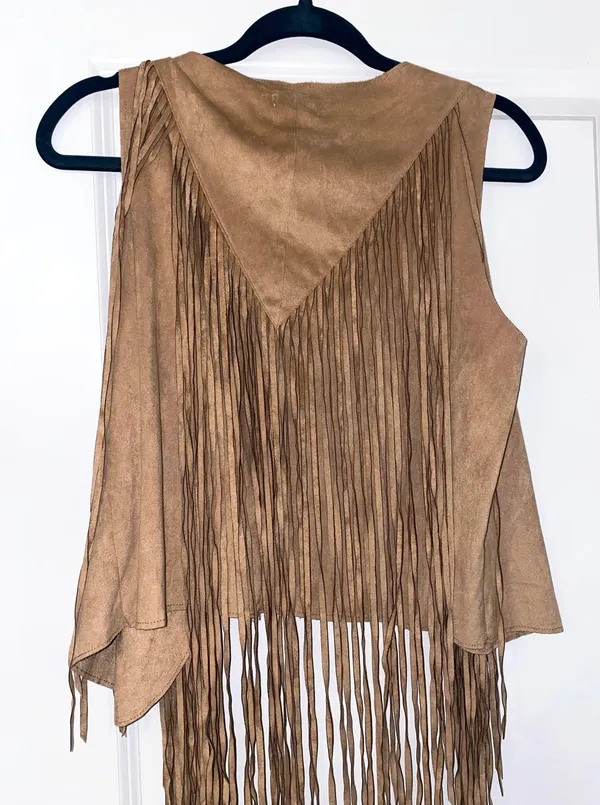 Fringe Suede Tassel Vest Tan Size M - Image 3