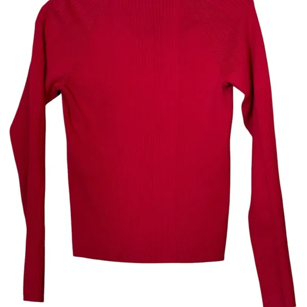 Ralph Lauren Vintage‎ Polo Jeans Co Red Mock Neck 1/4 Zip Ribbed Sweater Medium Preppy READ - Image 3