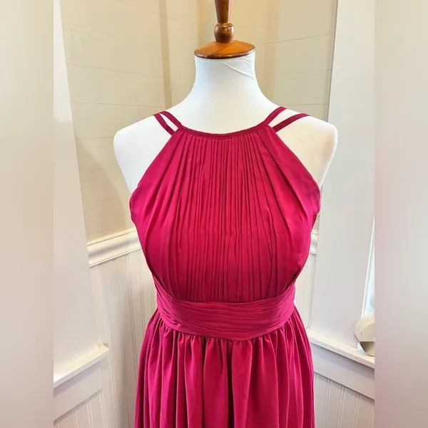 JJ's House Berry Chiffon Pleated A-Line Floor-Length Bridesmaid Dress S/M - Image 6
