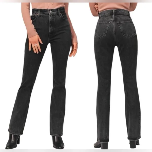 ABERCROMBIE & FITCH 70s vintage flare Curve Love High Rise Jean denim black 6/28 - Image 5