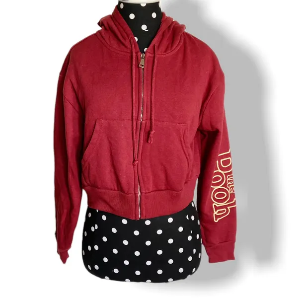 Disney Womens Juniors Hoodie Size XS S Winnie the‎ Pooh Burgundy Cropped Hood - Image 3