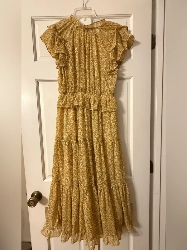 Moon River Boho Tiered Dress Yellow Flutter Sleeve Cottagecore prairie smalll - Image 5
