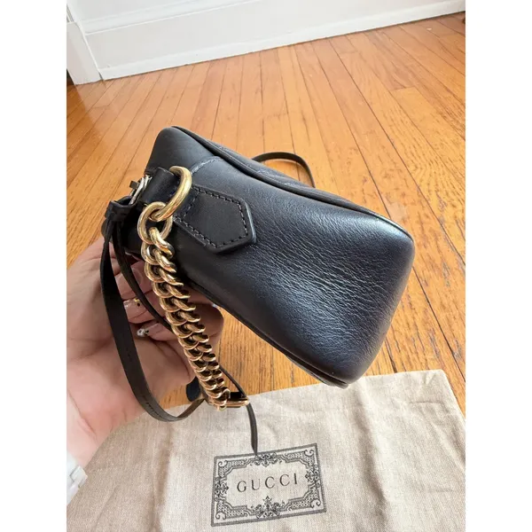 Gucci Crossbody Bag Womens Small Black Leather GG Marmont Camera Made In Italy - Image 5