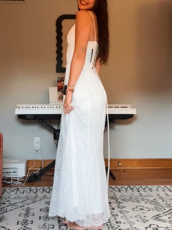 NWT Lulus White Lace Corset Maxi Dress - Image 3