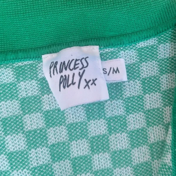 Princess Polly Green Checkered Knit Polo Top Short Sleeve V-Neck Cropped S/M - Image 4