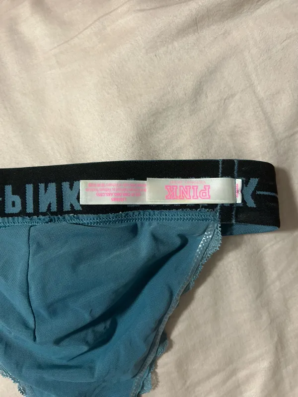 PINK Victoria's Secret Teal Lace Triangle Bralette Size L - Image 3