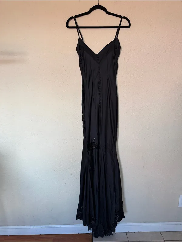 House of CB Anastelle Black hand-beaded embellished satin Maxi Dress size XS NWO - Image 8