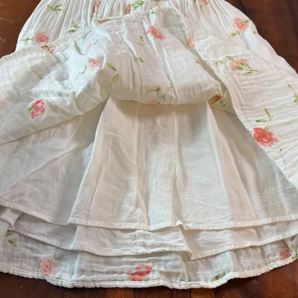 Altar'd State White Pink Floral Cotton Gauze Puff Sleeve Mini Dress XS CDE3728 - Image 5