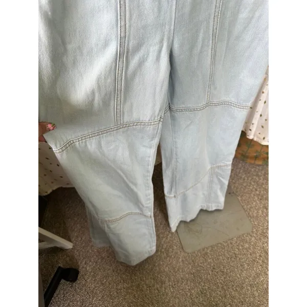 Free People 70s 100% Cotton Light Wash Wide Leg Denim Overalls Jumpsuit 27 - Image 5