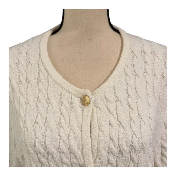 J. Crew Womens Ivory Cable Knit Odette Lady Sweater Jacket Sz L Old Money Luxury - Image 2