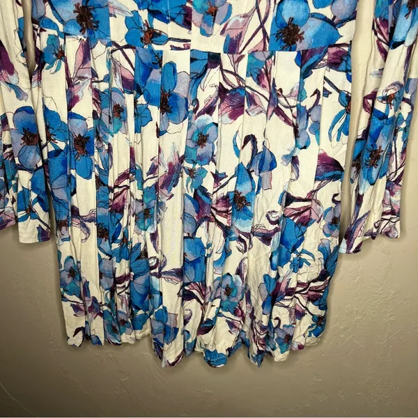 Free People Teagan Floral Blue Purple Boho‎ Double V Cutout Mini Dress - Image 4