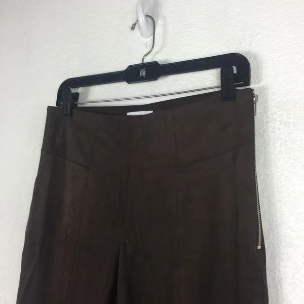 Good American Chocolate Brown Faux Suede Pant Size 8 Boss Split Hem Straight Leg - Image 9