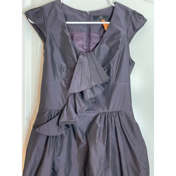 Cue Australia Cocktail Dress Size X-Small Black Matte Satin Ruffles Coquette - Image 3