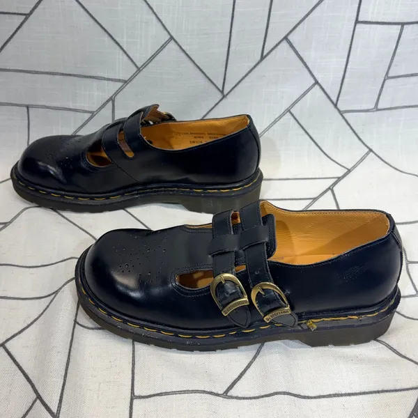 Dr. Martens 8065 Mary Jane SZ 7 Black Leather Made in England Double Buckle VTG - Image 4