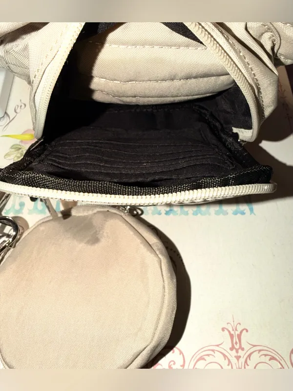 Beige Crossbody Water Bottle bag with Front Zip Pocket - Image 3