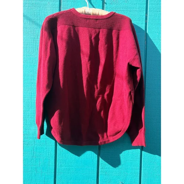 Kenneth Green Burgundy Ribbed Shoulder Crewneck Sweater XL‎ Relaxed High Low Hem - Image 3