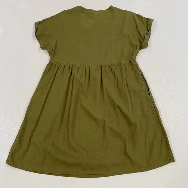 Universal Thread Olive Green V Neck Babydoll Dress Women XS Short Sleeve Pockets - Image 2