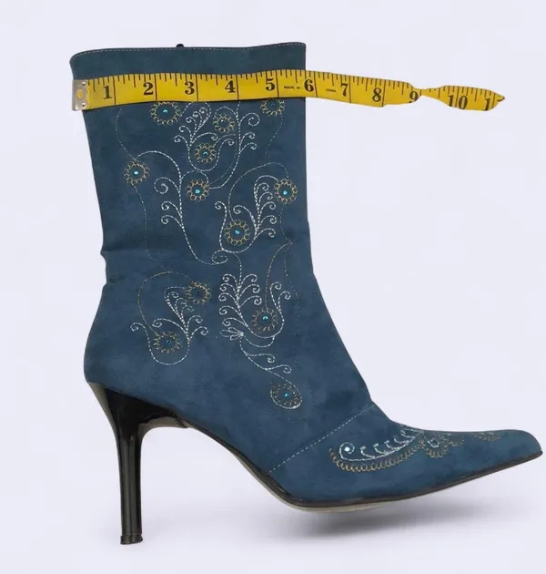 RARE Blue western country boho fabric suede ankle boots floral embroidered pointed toe stiletto heels - Image 6