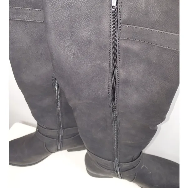 Ruiee Women's Knee High Boots Black Round Toe S Buckle Accent Size 8 - Image 3