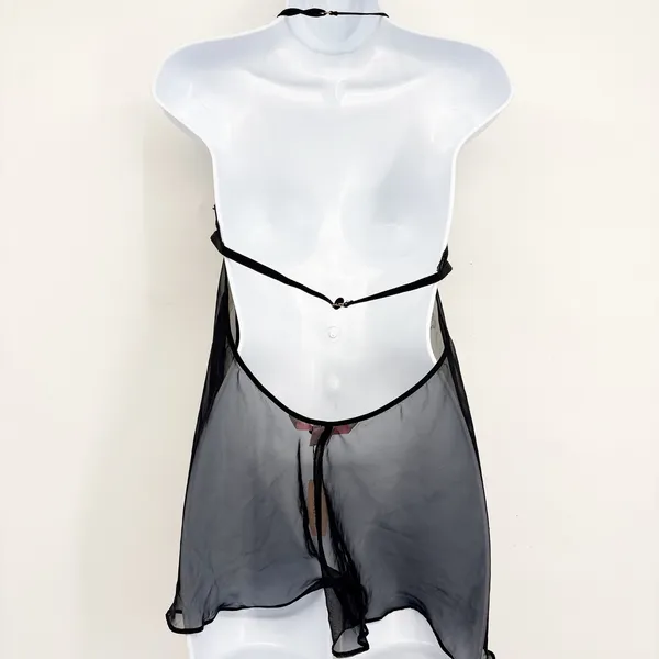 NWT‎ Victoria's Secret Womens Black Lace Sheer Mesh Whimsigoth Babydoll Top M - Image 9