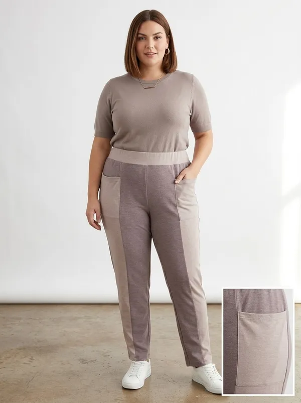LOGO Lounge by Lori Goldstein Purple Block Knit Elastic Waist Pants Large - Image 2