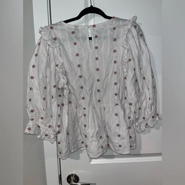 Universal Threads Womens Top White Boho Floral Embroidered Eyelet Blouse Size L - Image 3