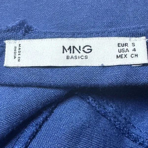 Mango MNG Basics Blue Linen Blend Button Front Romper‎ Tie Waist Women Size 4 S - Image 8