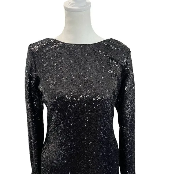 Dress the Population Kelly Black Sequin Open Back Mini Dress L - Image 4