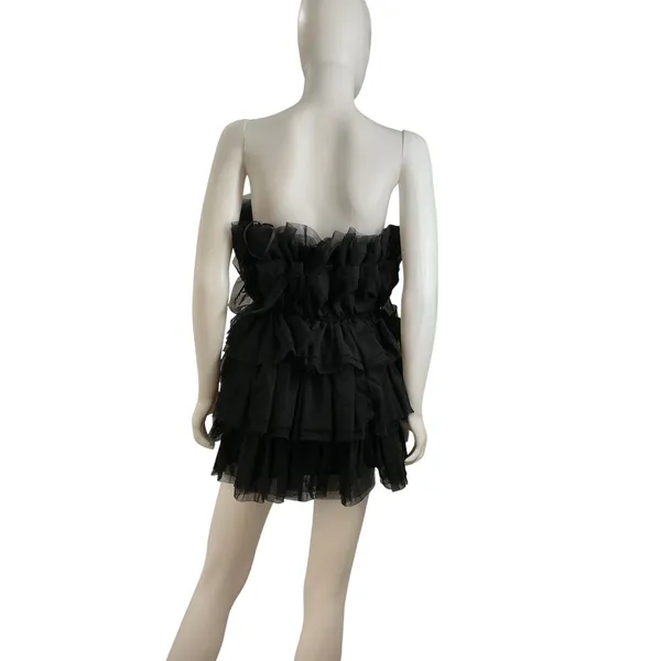 BuddyLove Powder Puff Black Tulle Ruffle Tiered‎ Strapless Mini Dress XS CG4877 - Image 4