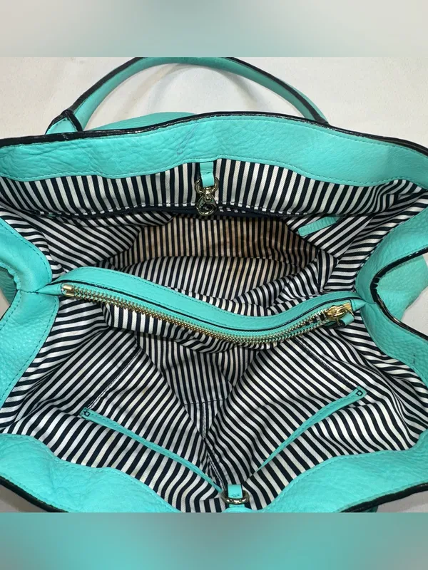 KATE SPADE Turquoise Satchel Purse Handbag Striped Interior Roomy - Image 6