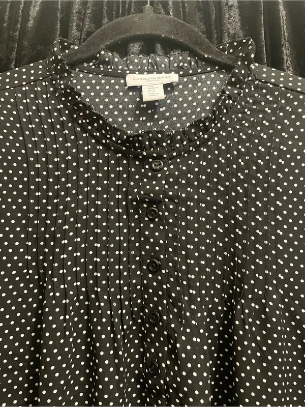 Polka Dot Button Up Blouse Black Size M - Image 2
