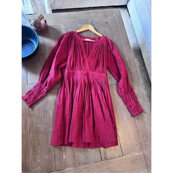 Ulla Johnson Rory Metallic Cotton Long Sleeve Mini‎ Dress Ruby Red Size 4 - Image 9