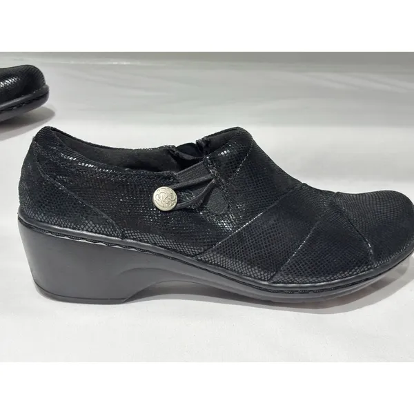 Clarks Collection Black Snakeskin Wedge Loafers Size 9 - Image 5
