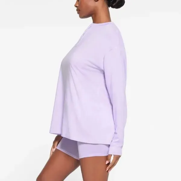 NWT SKIMS boyfriend longsleeve Henley shirt in lily - Image 2