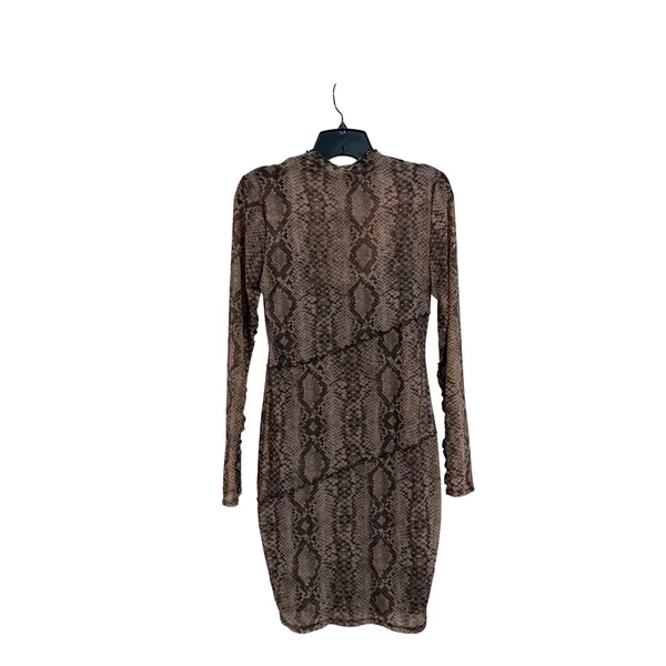 GUESS Women Brown Snake Print Mesh Mock Neck Long Sleeve Bodycon Dress L NWT - Image 3